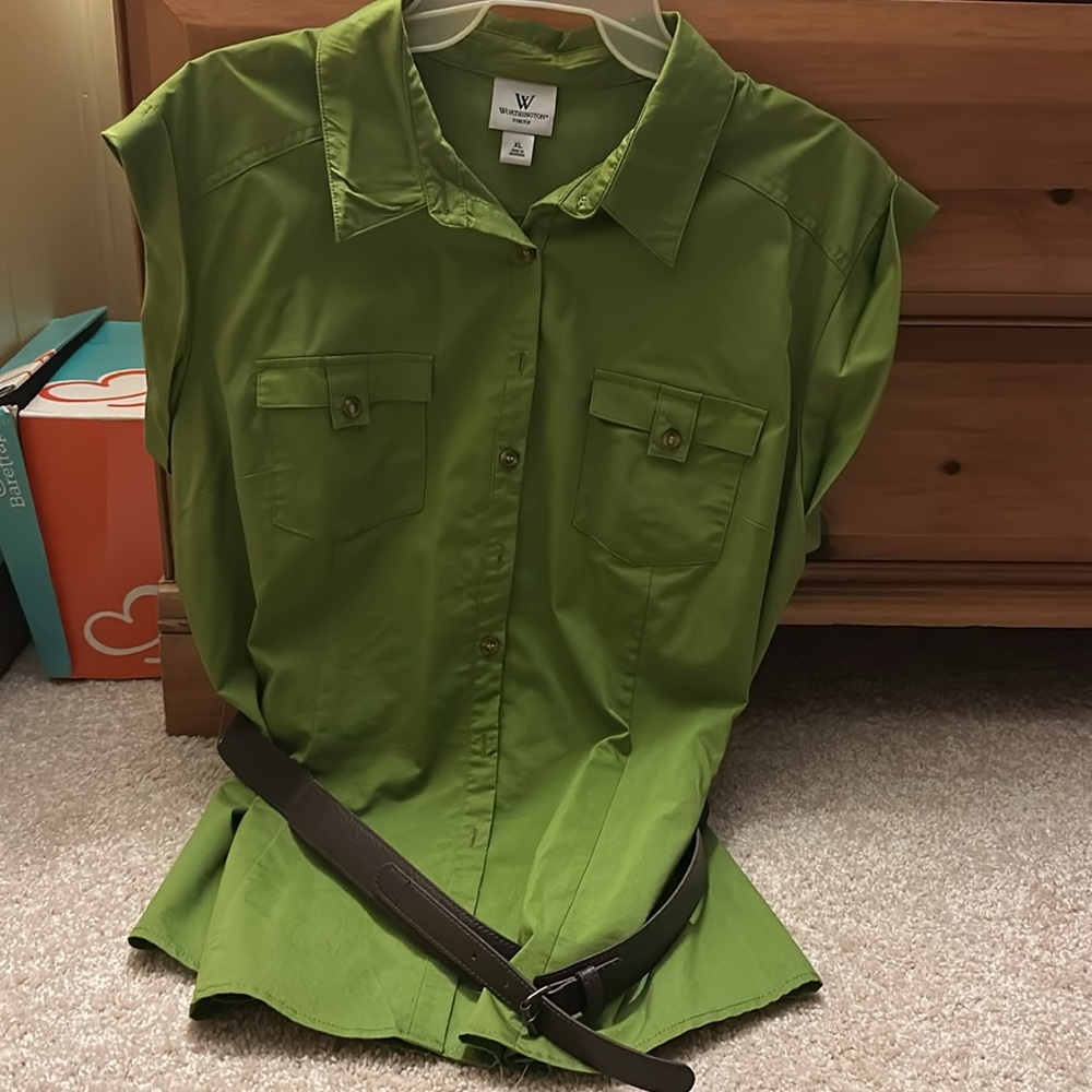 Worthington Green Button-Up Blouse